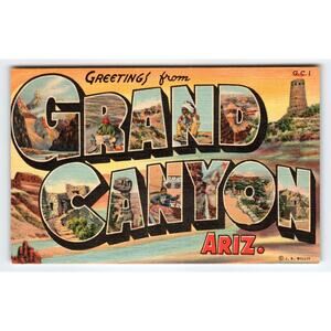 Greetings From Grand Canyon Arizona Large Big Letter Linen Postcard Curt Teich